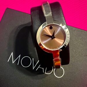 nwt movado women’s bela pink dial bangle watch